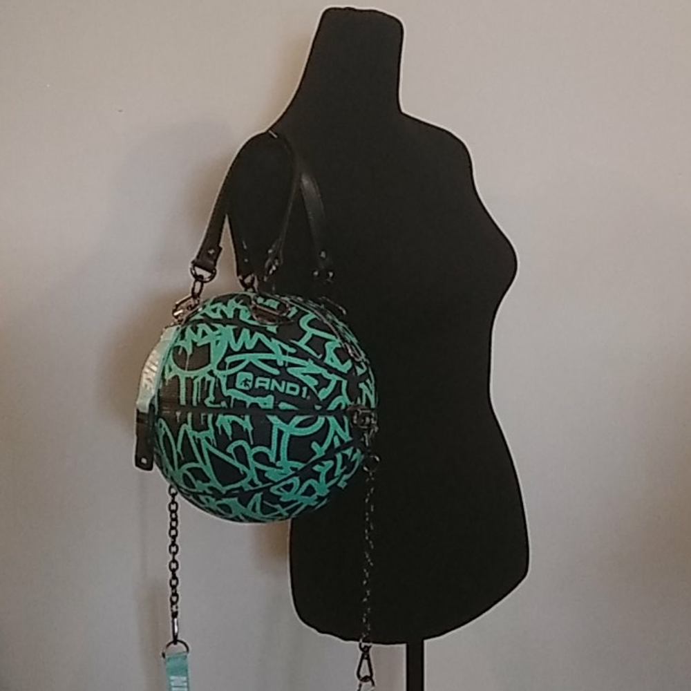 NWT HANDMADE Graffiti And1 Black&Mint Basketball Purse 🏀 - Picture 5 of 16